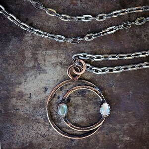 Copper Eclipse Necklace with with Labradorite Moonstone solar lunar moon eclipses hammered copper pendant OOAK handmade Uruz Metals image 3
