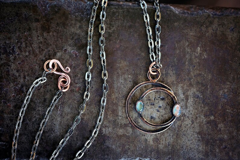 Copper Eclipse Necklace with with Labradorite Moonstone solar lunar moon eclipses hammered copper pendant OOAK handmade Uruz Metals image 2