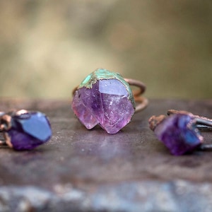Raw Amethyst Crystal Point + Copper Ring | natural rough gem stone | purple stone | February birthstone | amethyst ring | OOAK Uruz Metals