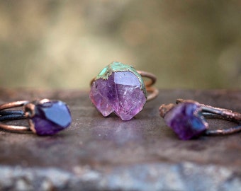 Raw Amethyst Crystal Point + Copper Ring | natural rough gem stone | purple stone | February birthstone | amethyst ring | OOAK Uruz Metals