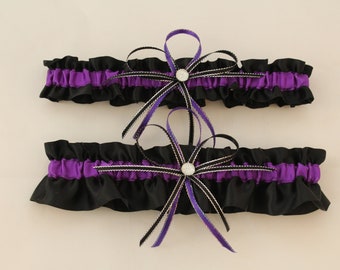 Black and Purple Satin Wedding Garter Set (Your Choice, Single or Set)