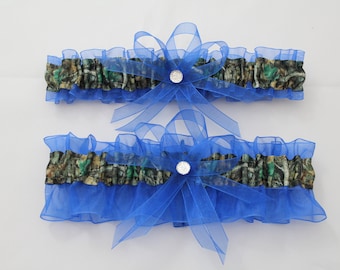 Camouflage Wedding Garter Set,Sheer Blue, Mossy Oak, Bridal Garter, Camo Garter Set  (Your Choice, Single or Set)