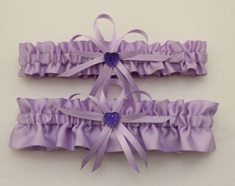 Satin Orchid Lavender Color Wedding Garter Set with Charms,  Bridal Garter Set  (Your Choice, Single or Set)