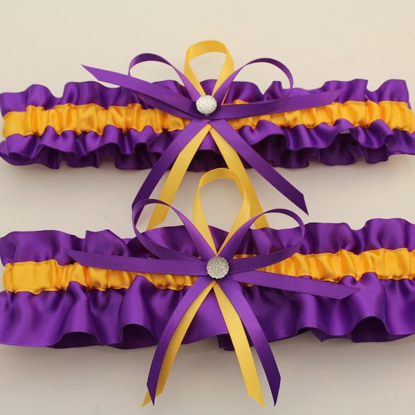 Purple and Gold Wedding Garter, Bridal Garters, Prom Garter  (Your Choice, Single or Set)