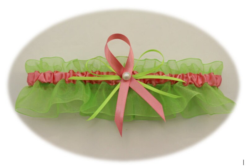 Lime Green and Coral Wedding Garter Set Bridal Garter Set Your Choice, Single or Set