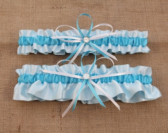 Light Blue and Turquoise Wedding Garter Set-Your Choice, Single or Set