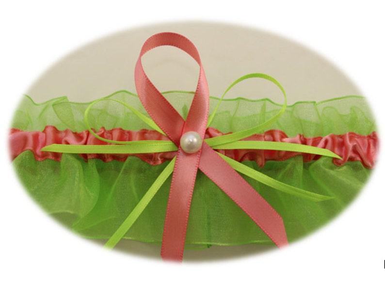 Lime Green and Coral Wedding Garter Set Bridal Garter Set Your Choice, Single or Set