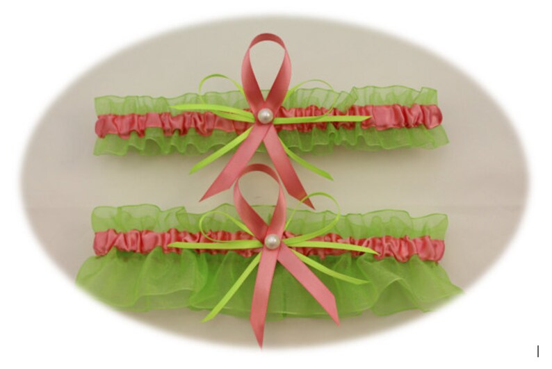 Lime Green and Coral Wedding Garter Set Bridal Garter Set Your Choice, Single or Set