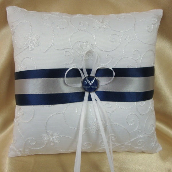 White Ring Bearer Pillow with Air Force Deco