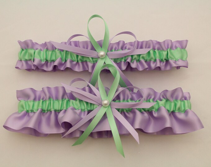 Lavender and Mint Wedding Garter. Bridal Garter, Set Prom Garter your