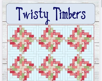 PDF pattern - Twisty Timbers quilt - 2 block variations - 5 sizes included — scrap and precut friendly
