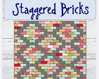 PDF PATTERN Staggered Bricks quilt..4 design variations -- baby, lap, twin, full, king-- PDF Version