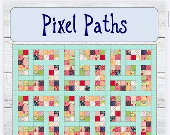 PDF PATTERN Pixel Paths quilt , 2 design variations -- baby, lap, twin, full, queen, king-- PDF Version