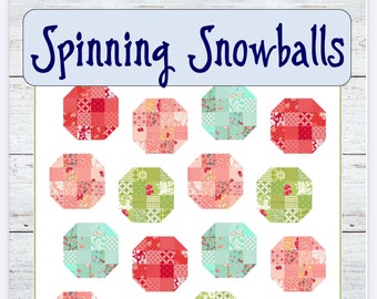 PDF pattern - Spinning Snowballs quilt - 3 block variations - 6 sizes included