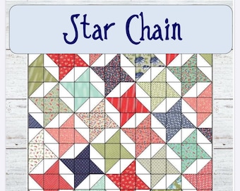 PDF quilt pattern -- Star Chain --three design variations -- multiple size options