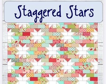 PDF pattern Staggered Stars quilt — 6 sizes — baby, lap, twin, full, queen, king