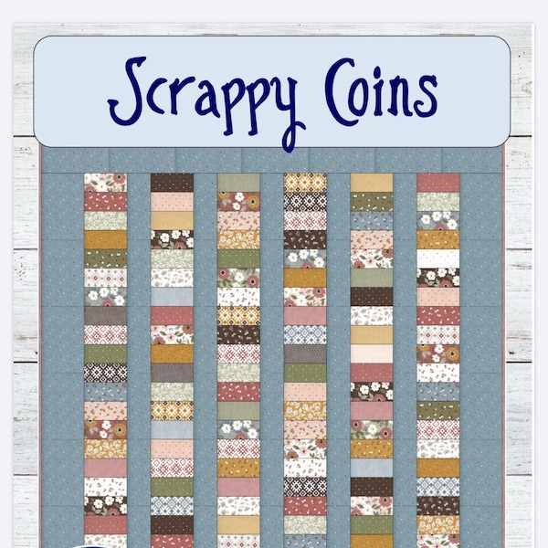 PATTERN Scrappy Coins Quilt...easy, multiple sizes, uses charm squares or jelly rolls-- PDF version