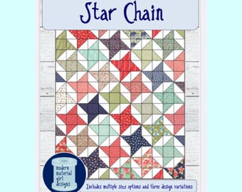 PDF quilt pattern -- Star Chain --three design variations -- multiple size options