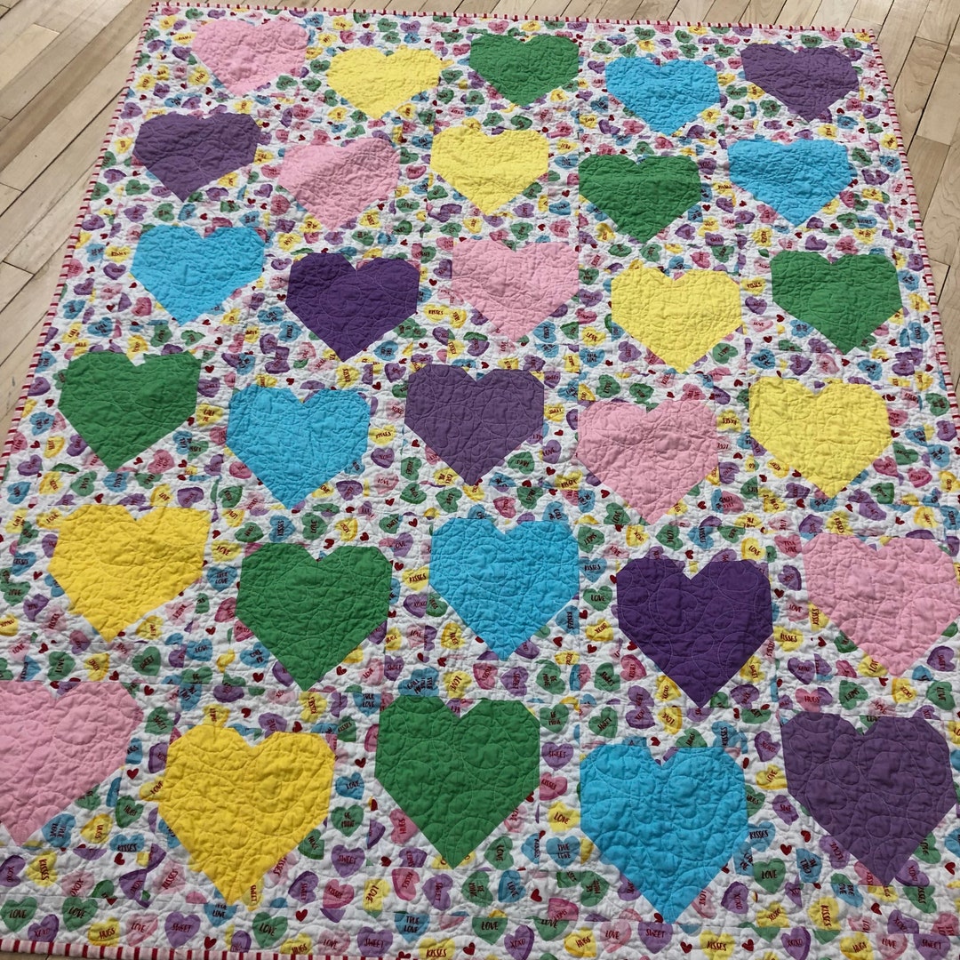 Baby Crib Lap Quilt Modern Patchwork Candy Hearts -- Pink, Yellow ...