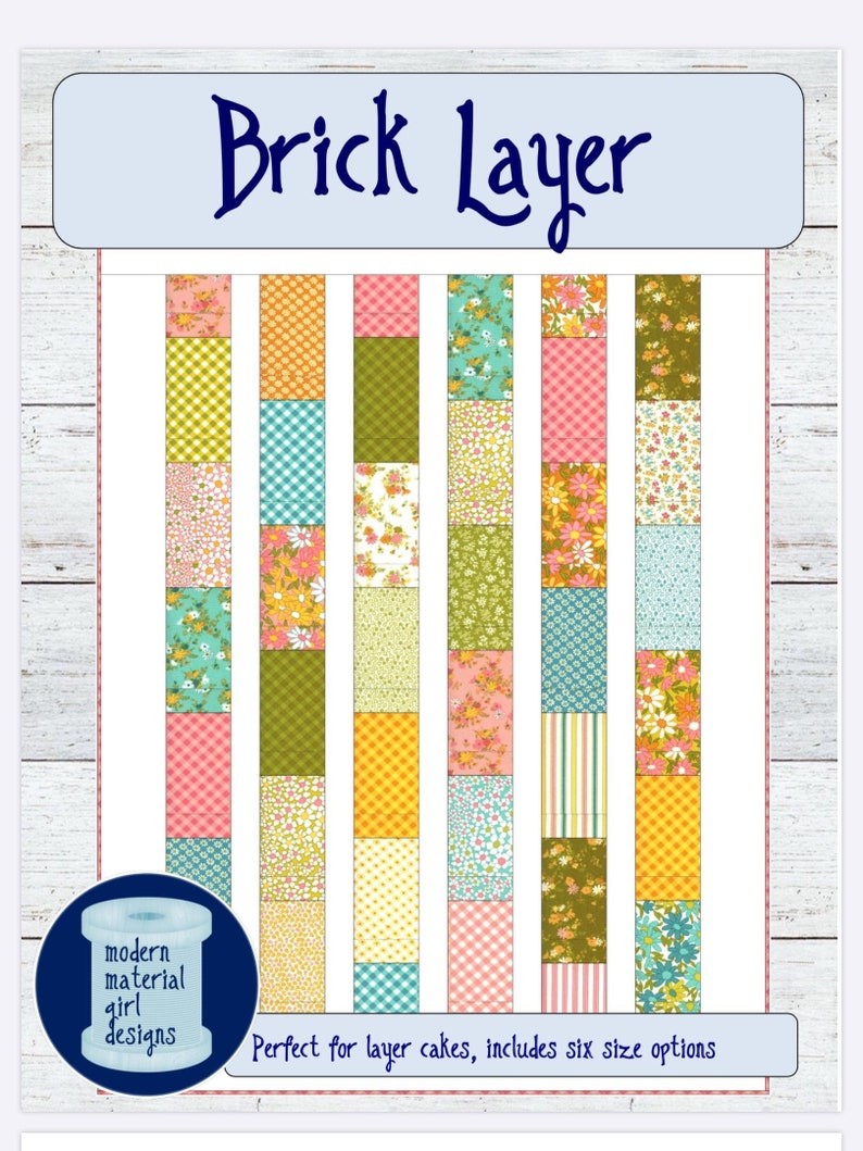 PATTERN Brick Layer Lap Quilt ...easy, uses fat quarters or layer cake multiple size options PDF version image 1