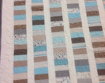 Elementary Coins Crib Quilt Baby Blanket -- tan, blue, aqua, beige, black, cream-- nursery decor -- Sweetwater -- pattern also available