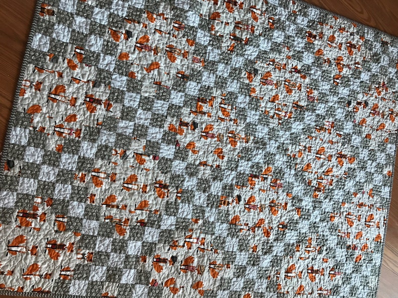 white grey orange Fox Baby Crib Quilt -Andie Hanna Fox and the Houndstooth-
