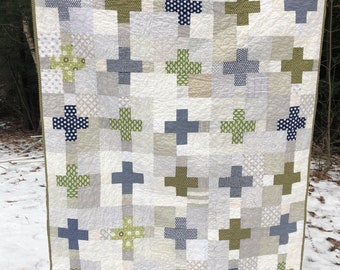 Quilt Baby Boy Girl Plus Quilt in Aqua, Blue, Green, Navy, white, grey, gray— Bonnie and Camille