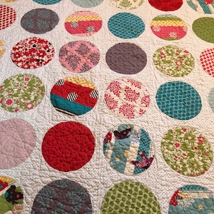 Funky Baby Lap Quilt Its A Hoot Circles Polka Dot Moda Momo - red, blue, grey, pink, green, yellow