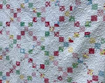Quilt Baby girl crib lap toddler bed in Cheeky by Urban Chiks--Pink, green, yellow, blue and white