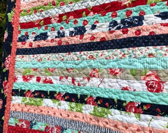 Quilt Baby Crib Toddler bed-- Smitten, Bonnie and Camille, Flower Fields, pink, red, aqua, navy, green --pattern also available