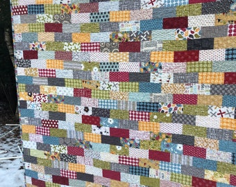 Quilt — Baby, Crib, Toddler Bed, Lap — Sweetwater Fabrics — Moda— coins, bricks— blue, red, green, yellow, white