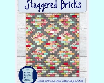 PDF PATTERN Staggered Bricks quilt..4 design variations -- baby, lap, twin, full, king-- PDF Version