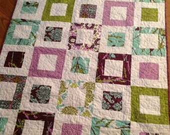 Aviary 2 Lap or Baby Quilt-- pattern also available --lilac, purple, green, aqua