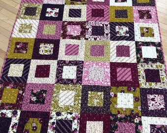 Baby Girl Lap Quilt in Wild Meadow by Sweetfire Road--pattern also available — Hip to Be Square — throw — purple, green, lilac, floral