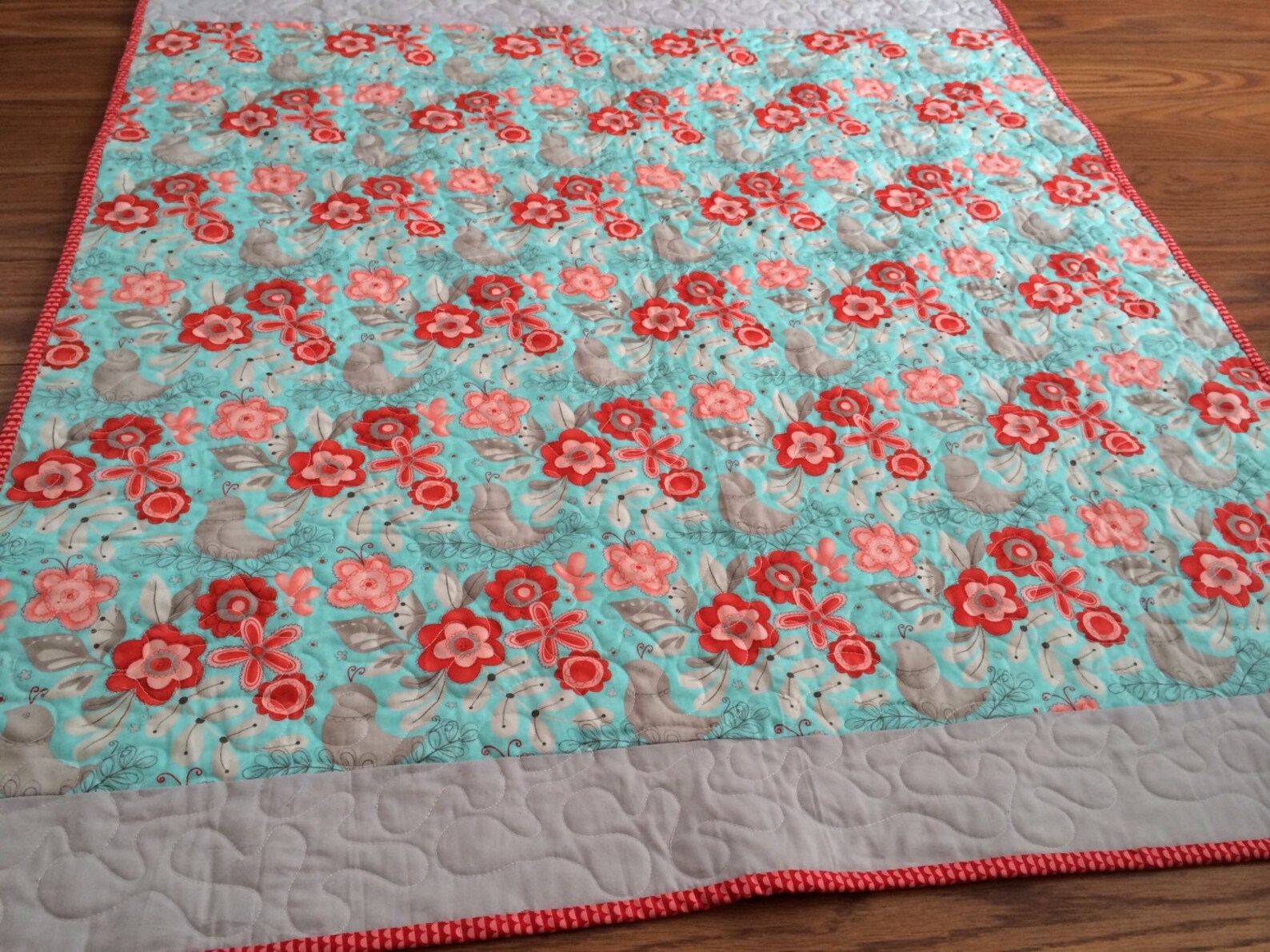 Pink and Aqua Baby Quilt Valentines Day Flirt by Sandy | Etsy