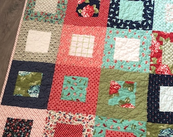 Baby Girl or Lap Quilt -- Early Bird by Bonnie and Camille — red, aqua, pink, white, navy-- pattern also available