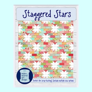 PDF pattern Staggered Stars quilt — 6 sizes — baby, lap, twin, full, queen, king