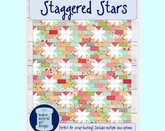 PDF pattern Staggered Stars quilt — 6 sizes — baby, lap, twin, full, queen, king