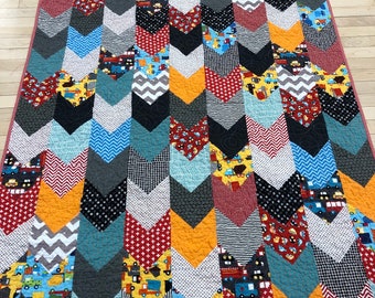 Quilt— baby, lap, toddler, cars, blue, red, black, orange, aqua