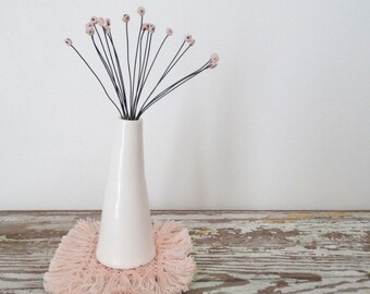 Blush Pink Vintage Lace Flowers - Baby's Breath - Vintage Doily - Black Wire Work - Small Vase Filler - Faux, Fake Flowers - Minimal Bouquet