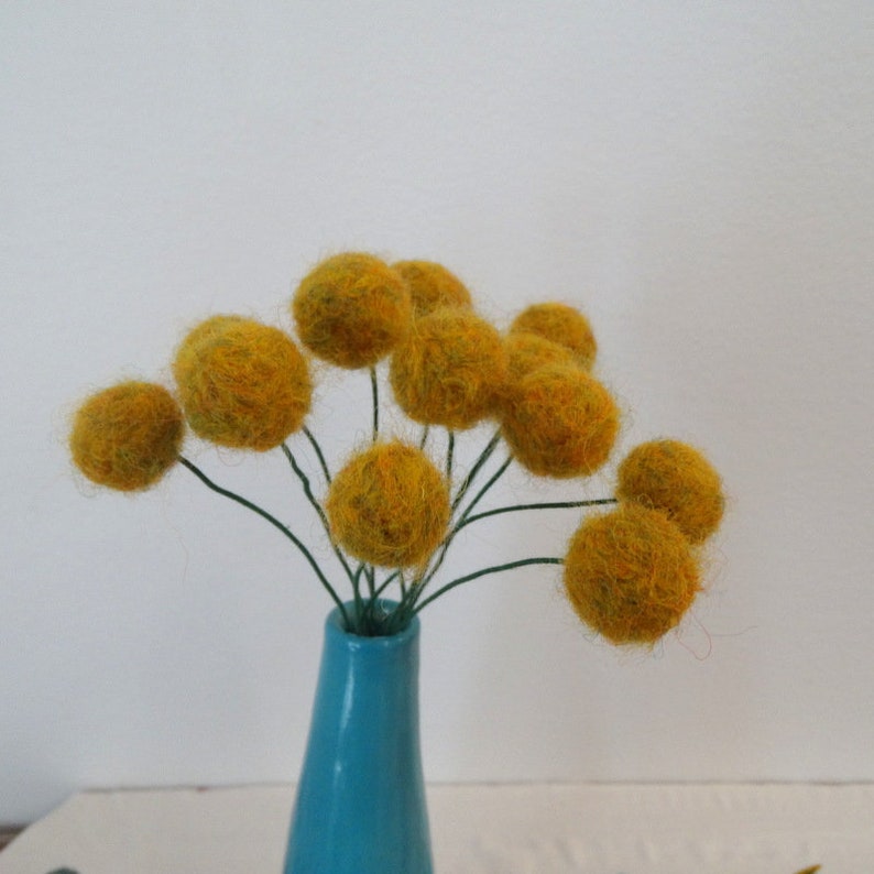 Dark Mustard Yellow Wool Pom Pom Flowers. Fake Craspedia Etsy