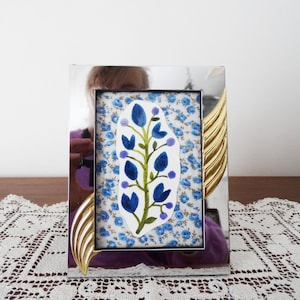 Vintage Brass 3 1/2 x 5 Chrome Silver and Brass Rectangle Tabletop Frame - 70s 80s Decor