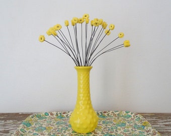 Small Yellow Lace Flowers - Baby's Breath - Vintage Doily - Black Wire Work - Faux, Fake Round Flowers, Donut - Minimal Bouquet