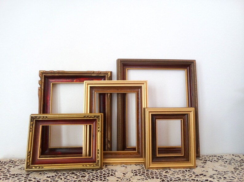 Vintage Wood Picture Frames Set Gallery Wall Instant Etsy
