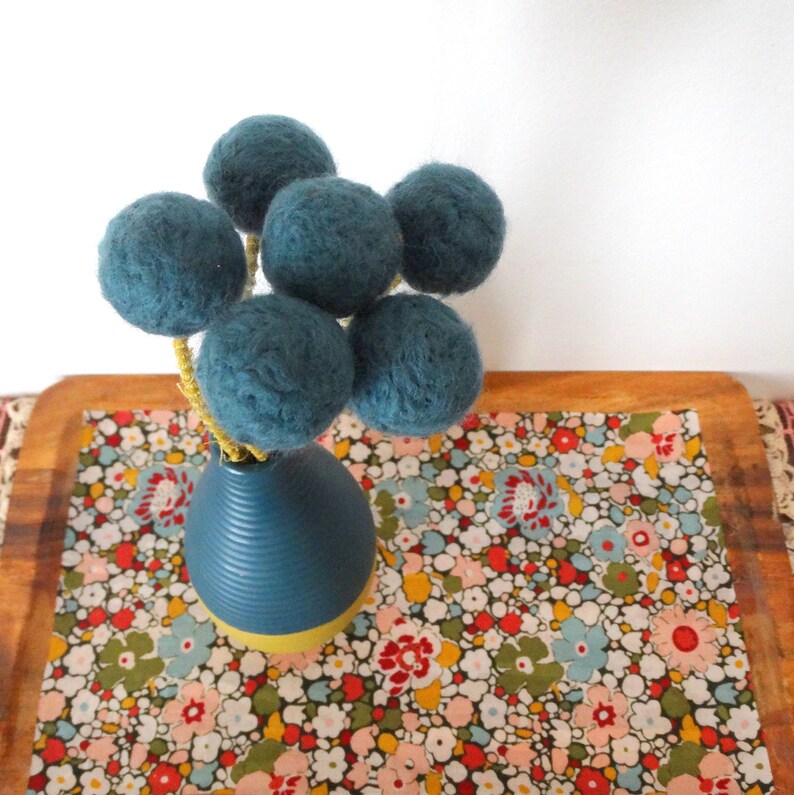 Dark Blue Pom Pom Flowers. Felt Flower Centerpiece. Wool Poms. Etsy
