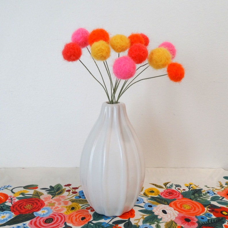 Felt Pom Pom Flowers. Wool Pompom. Bright Pink Yellow Orange Etsy
