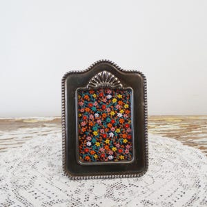 Ornate Dark Silver-tone Arched Picture Frame - Shell Metal 2 x 3 inch Picture Frame - Retro Decor - Small Table Frame