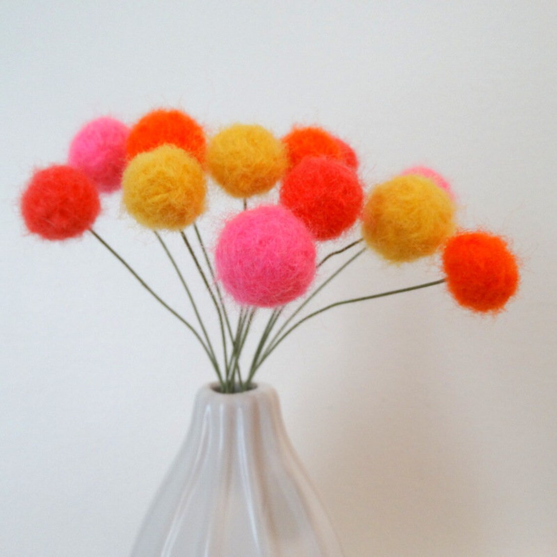 Felt Pom Pom Flowers. Wool Pompom. Bright Pink Yellow Orange Etsy