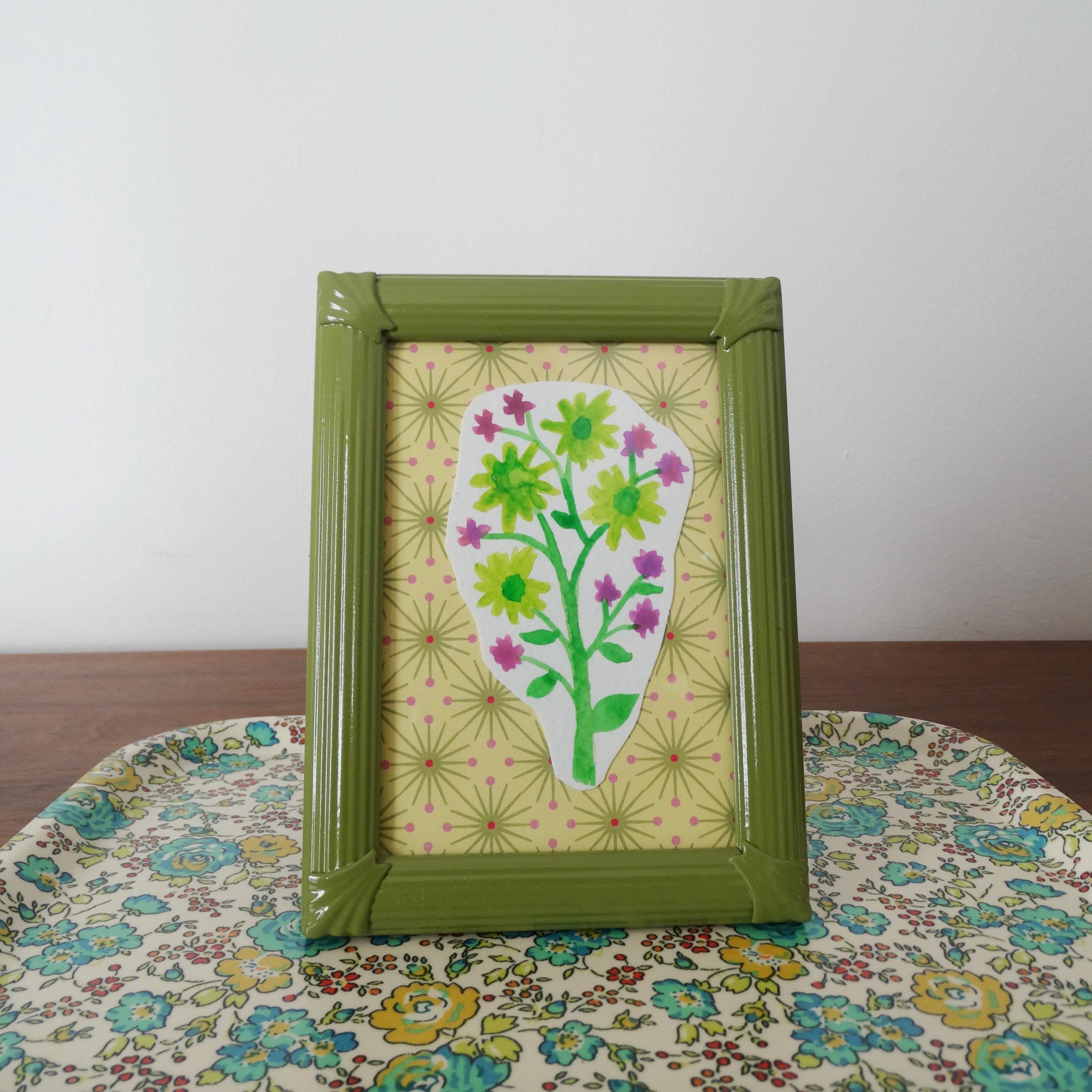 Avocado Green Painted Metal 4 X 5 1/2 Frame - Retro 70s - Gloss