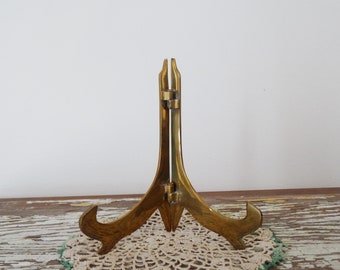 Brass Plate Stand - Folding Decorative Picture Stand - Table top Easel - Vintage Brass Photo Display